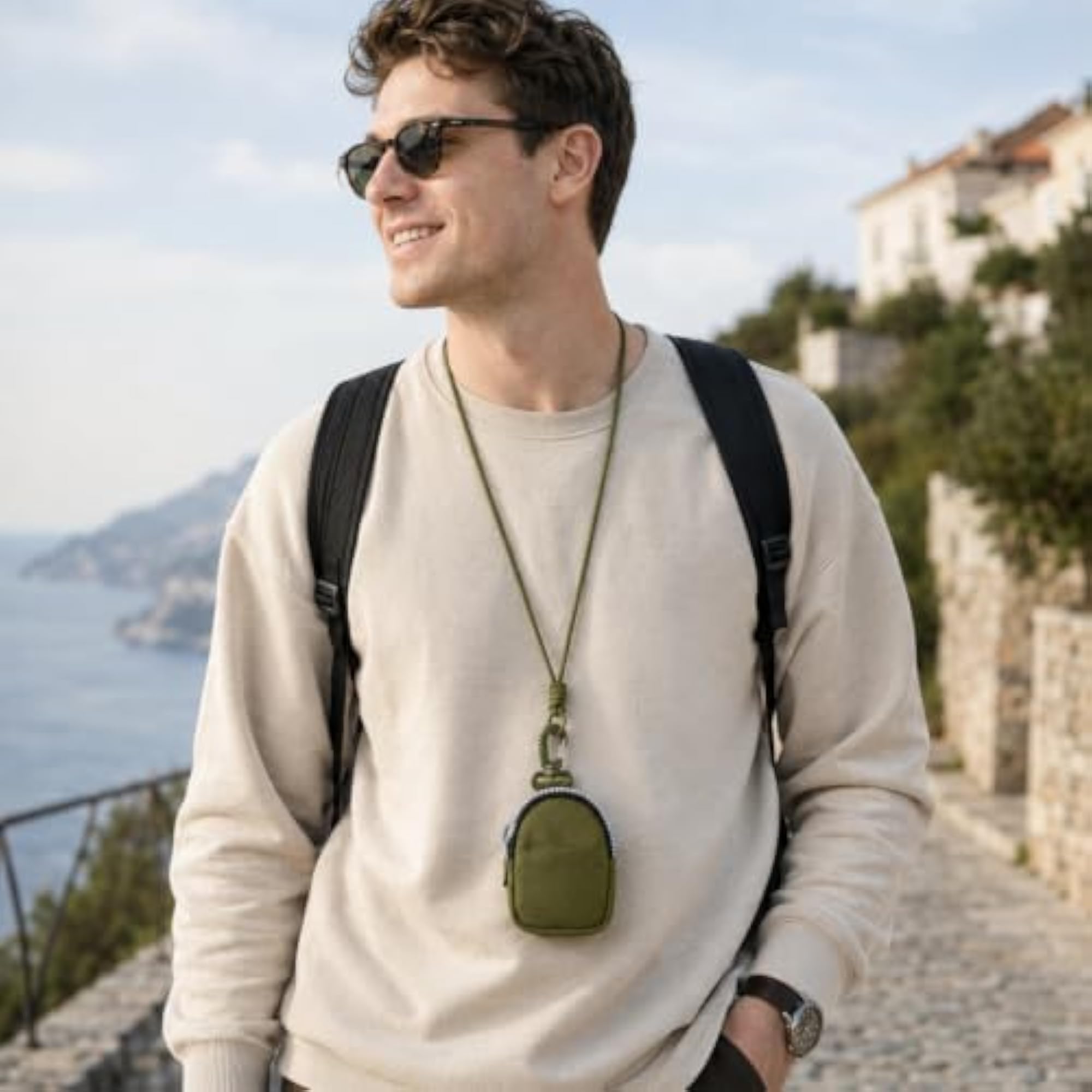 Mini Pouch for Men, EDC Zipper Storage with Neck Cord